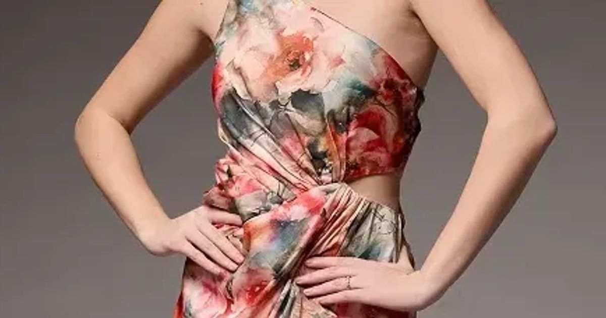 elegant designer cocktail dresses A-Line Black Floral Midi Dress with Long Sleeves Twilight Garden Black / Small main image 1