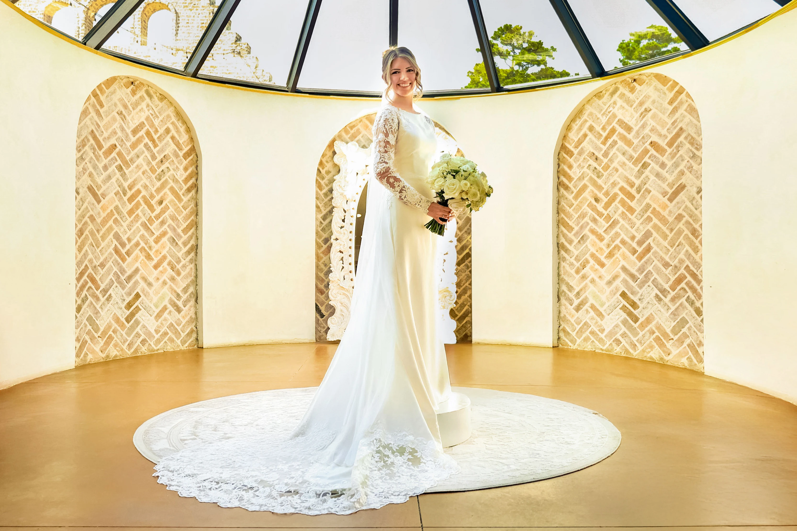 modest muslim formal dresses Champagne Pleated Tea Length Civil Wedding Dress LTL
